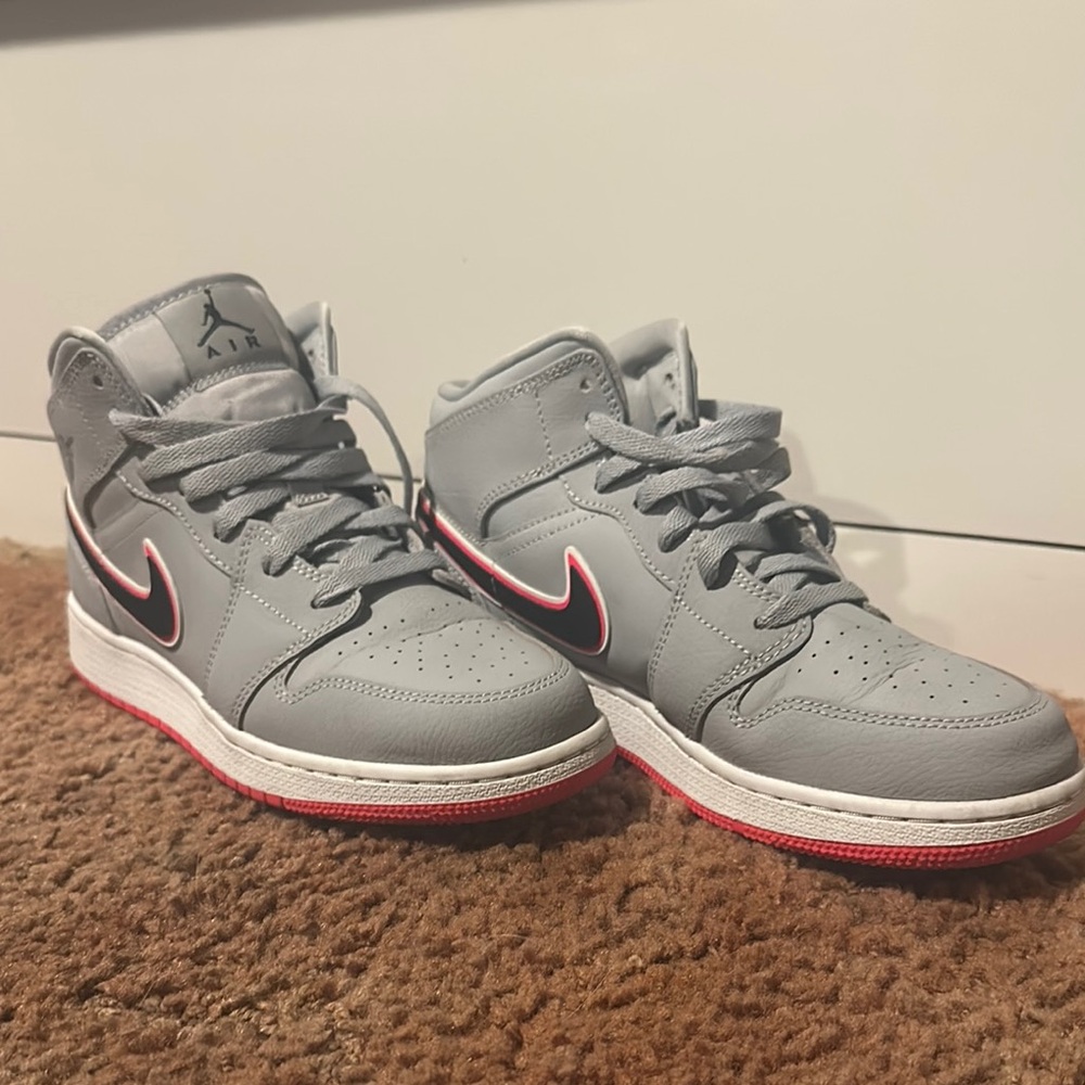 Kids Jordan Gray and Red Sneakers